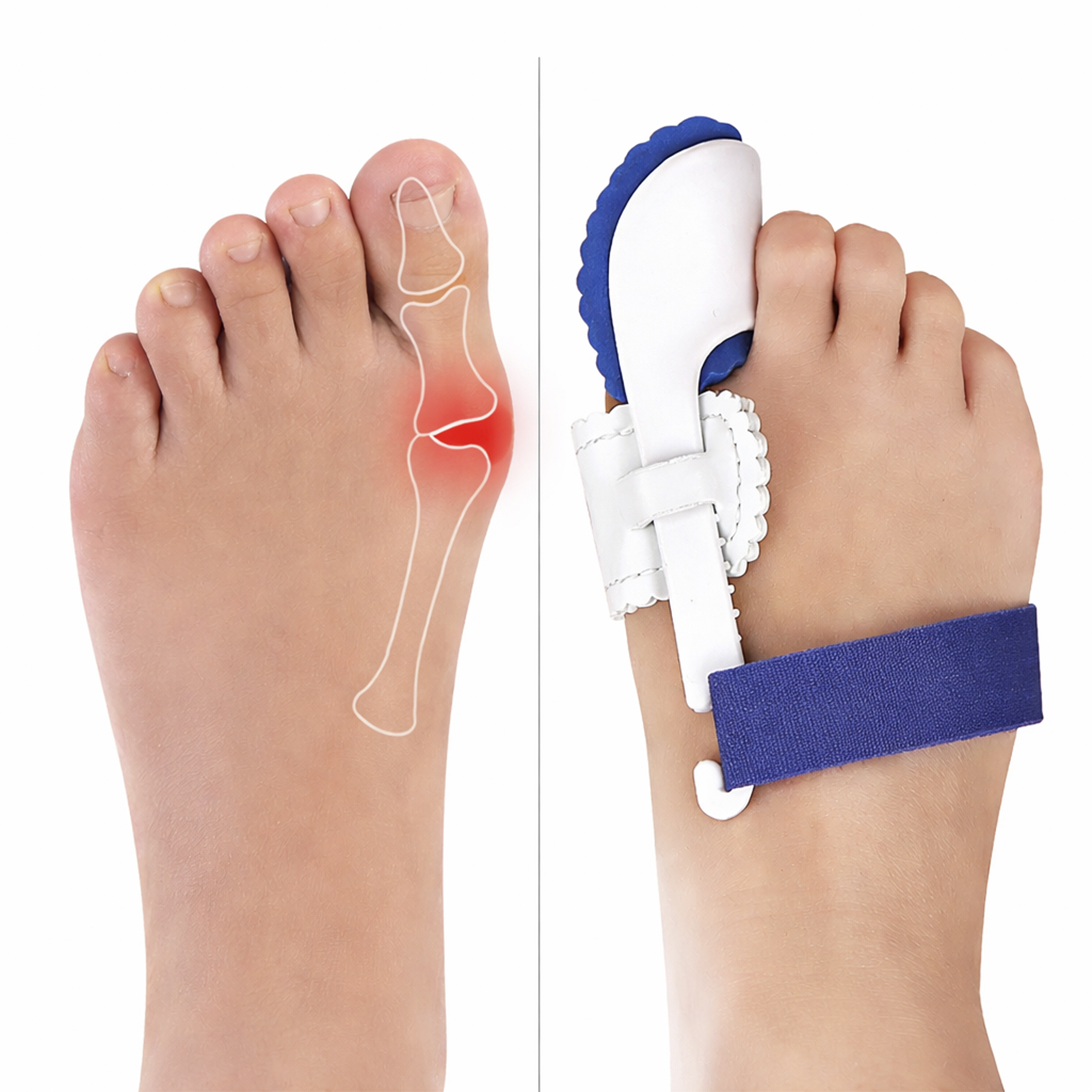 Nattstøtte for hallux valgus - 2 stk - Riktig skjev stortå med nattskinne